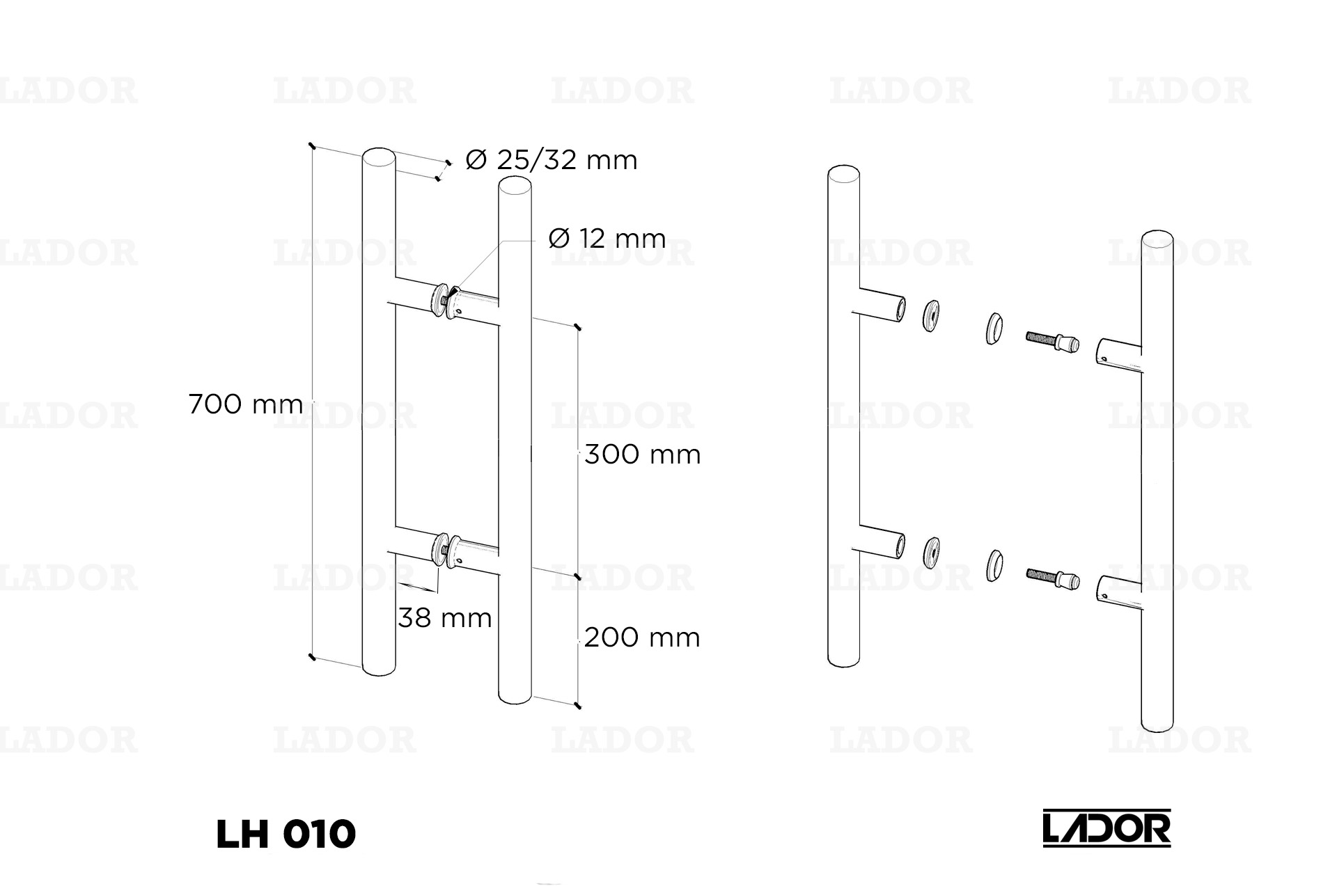 Glass door handle LADOR LH 010 (700 mm)