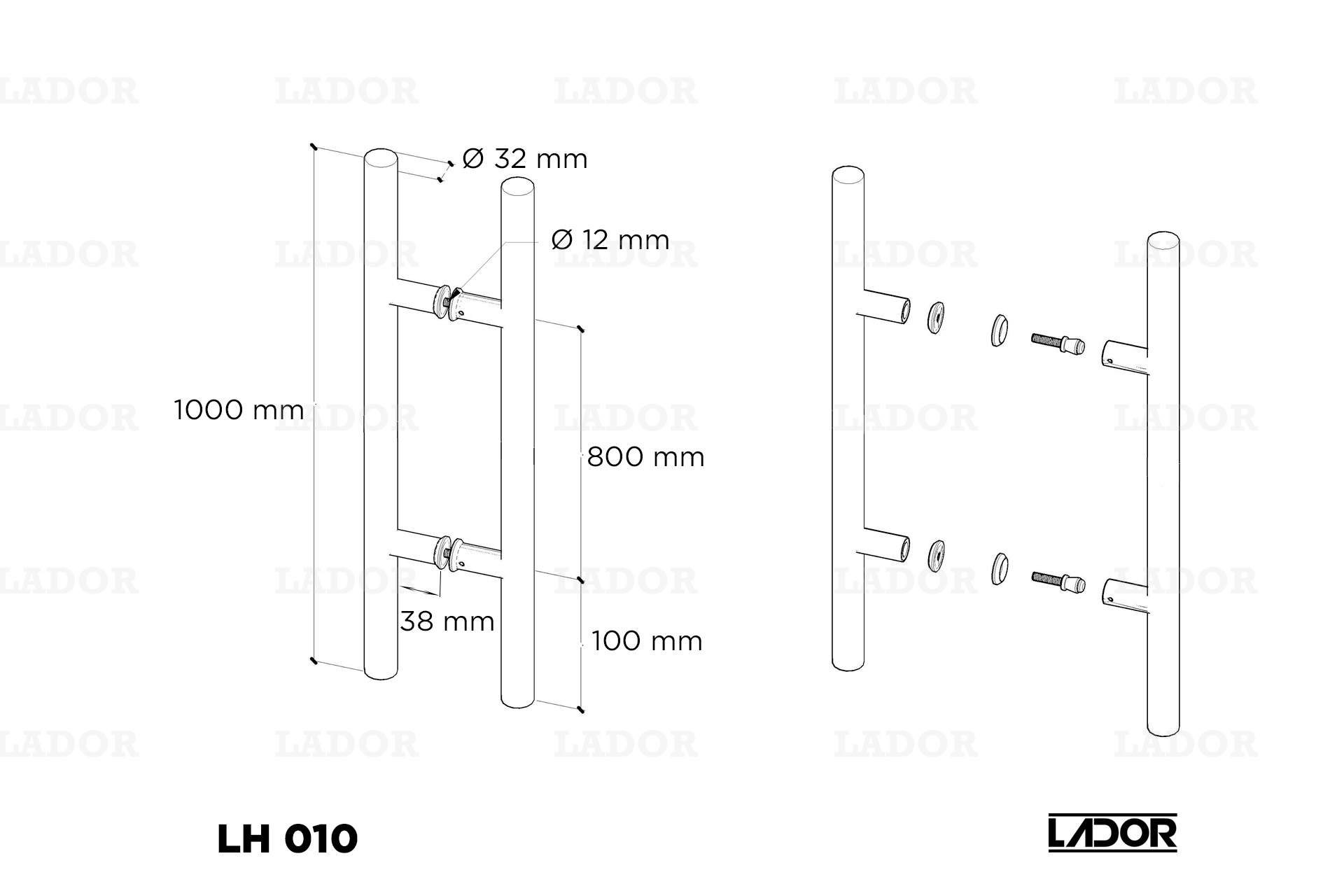 Glass door handle LADOR LH 010 (1000 mm)